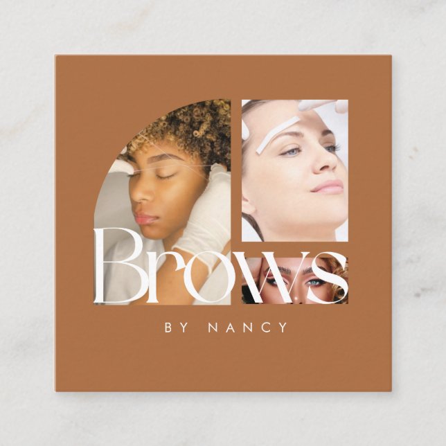 Brows Photo Collage Terracotta  Square Business Card (Front)