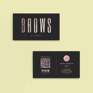 Brows QR Code & Logo Rose Gold Glitter Business Card