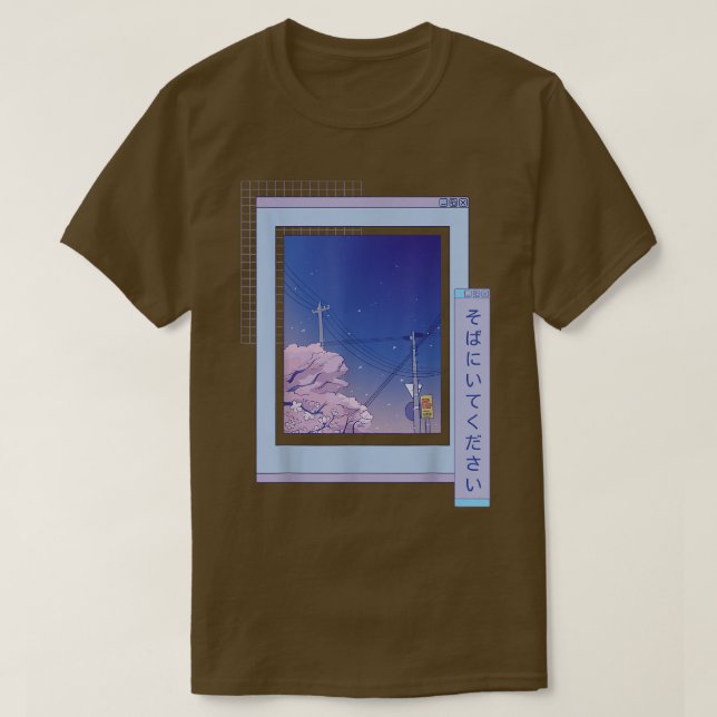 Browser Sakura Cute Anime Vaporwave Japanese Night T-Shirt (Design Front)