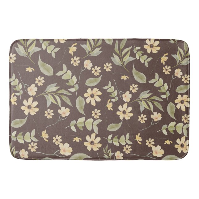 Brrown Whimsy Retro Floral  Bath Mat (Front)