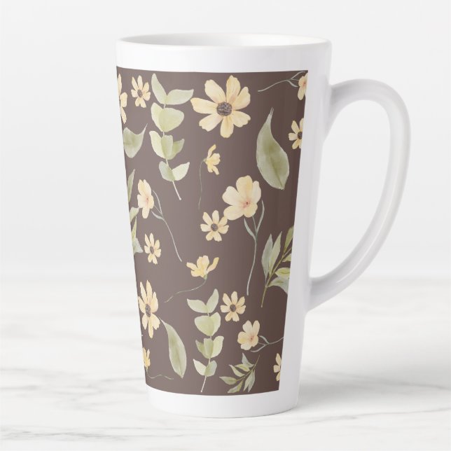 Brrown Whimsy Retro Floral  Latte Mug (Right)
