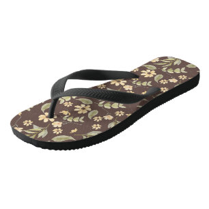 Brrown Whimsy Retro Floral Thongs