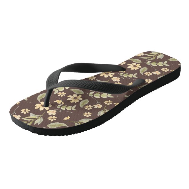 Brrown Whimsy Retro Floral  Thongs (Angled)