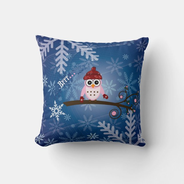 Brrr...Pink Owl, Snowflake Design Cushion (Front)