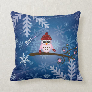 Brrr...Pink Owl, Snowflake Design Cushion
