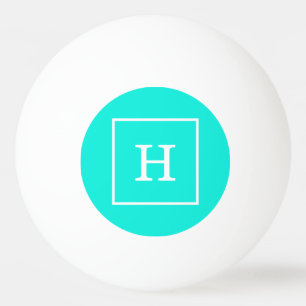 Brt Aqua Turquoise White Framed Initial Monogram Ping Pong Ball