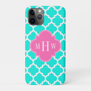Brt Aqua Wht Moroccan #5 HotPink2 Initial Monogram iPhone 11 Pro Case