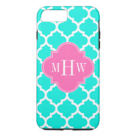 Brt Aqua Wht Moroccan #5 HotPink2 Initial Monogram
