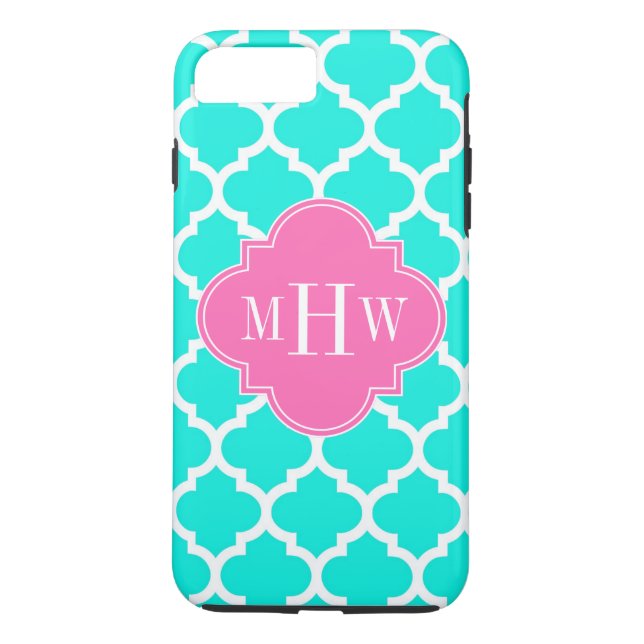Brt Aqua Wht Moroccan #5 HotPink2 Initial Monogram Case-Mate iPhone Case (Back)