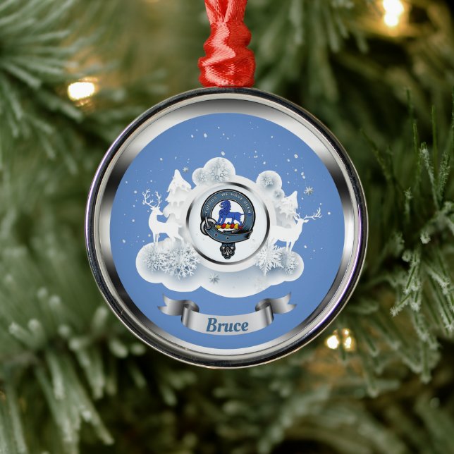 Bruce Clan Badge in Winter Scene Xmas Metal Ornament (Tree)