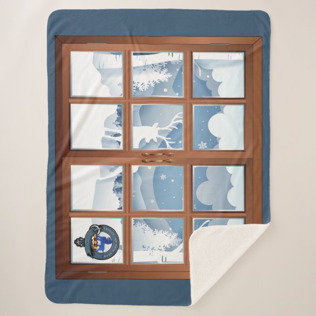 Bruce Clan Badge Winter Scene Large Sherpa Blanket (Front)