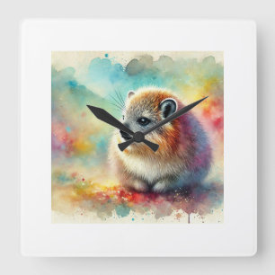 Bruce hyrax painting 051024AREF117 - Watercolor Square Wall Clock