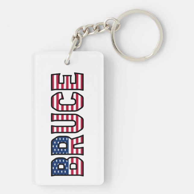 Bruce Name First Name USA Flag Accessory Keychain (Back)