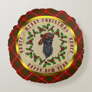 Bruce Scottie Dog Christmas Round Pillow