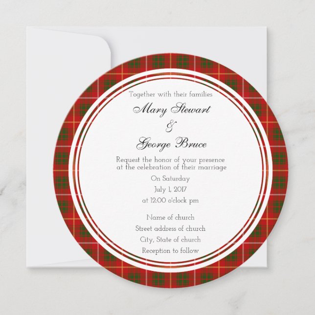 Bruce Scottish Wedding Round Invitation (Front)