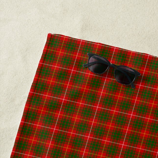 Bruce tartan red green plaid beach towel (In Situ)