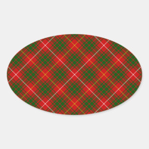 Bruce tartan red green plaid oval sticker