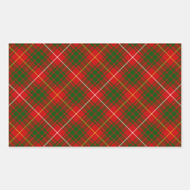 Bruce tartan red green plaid rectangular sticker (Front)