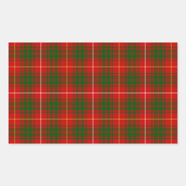Bruce tartan red green plaid rectangular sticker (Front)