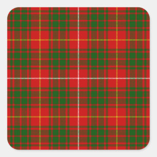 Bruce tartan red green plaid square sticker