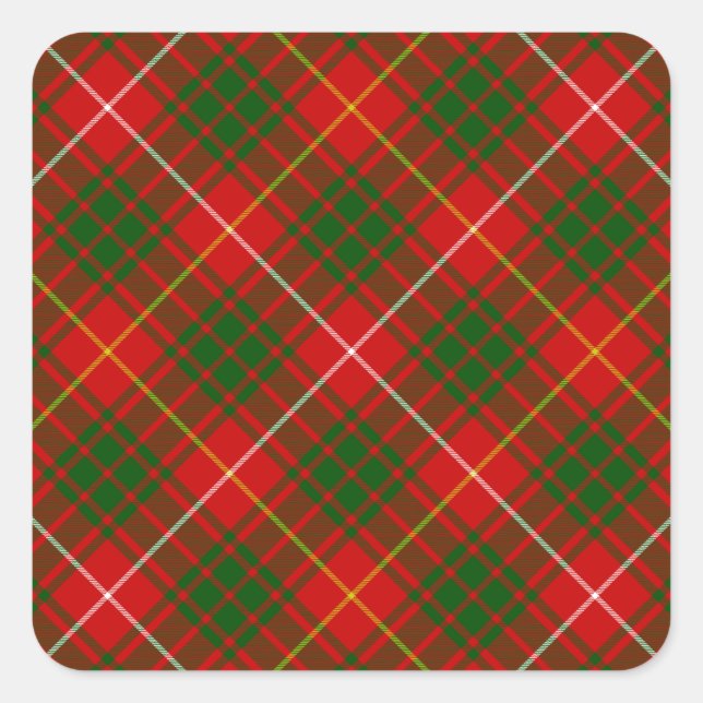 Bruce tartan red green plaid square sticker (Front)