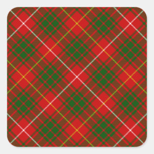 Bruce tartan red green plaid square sticker