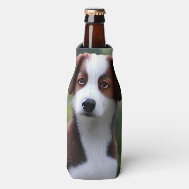 Bruce The Border Collie Puppy, Bottle Cooler (Bottle Front)