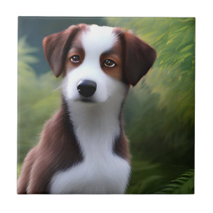 Bruce The Border Collie Puppy, Ceramic Tile