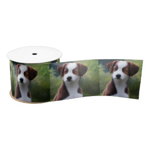 Bruce The Border Collie Puppy, Satin Ribbon