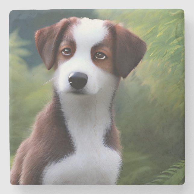 Bruce The Border Collie Puppy, Stone Coaster (Front)