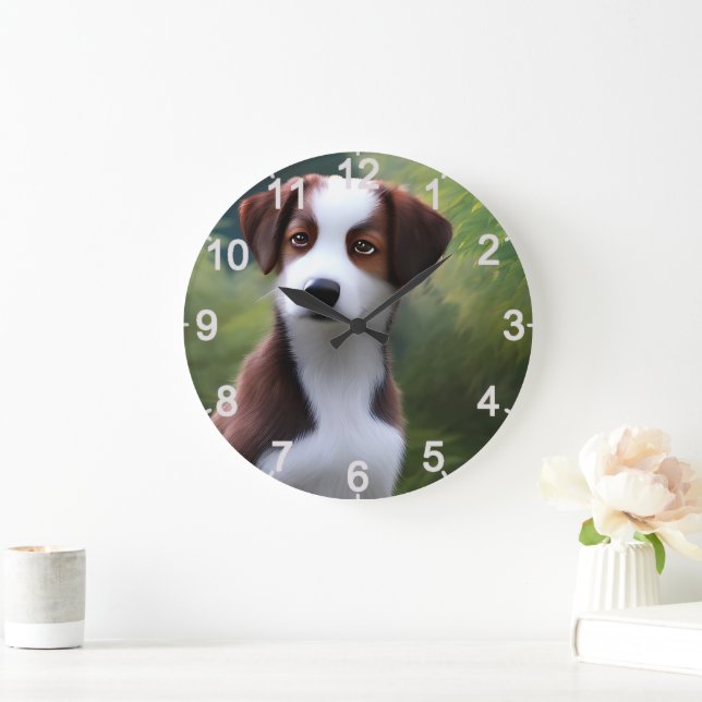 Bruce The Border Collie Puppy, Wall Clock (Home)