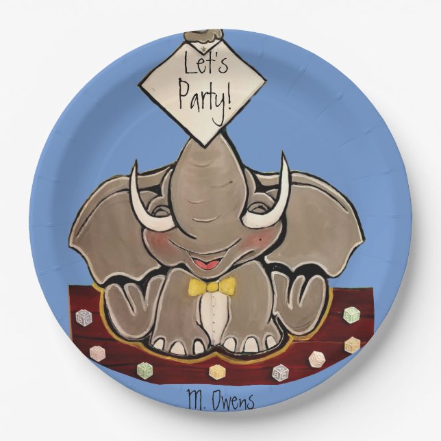 Bruce, the Elephant Speller Party Paper Plate (Front)