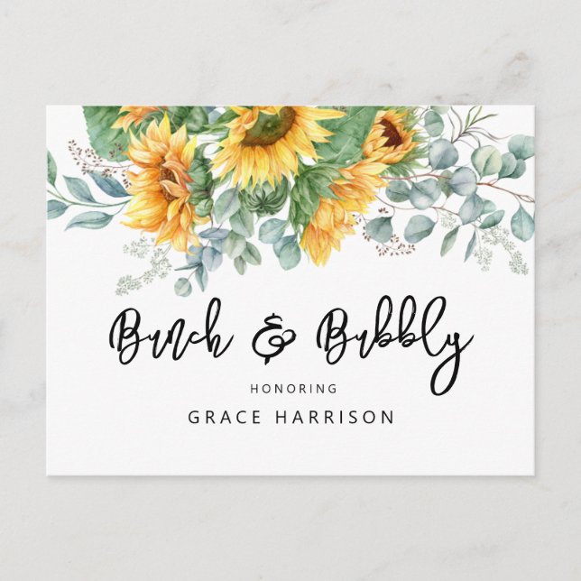 Bruch & Bubbly Bridal Shower Sunflower Invitation Postcard (Front)