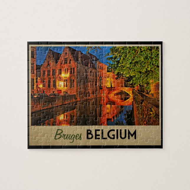 Bruges Belgium At Night Jigsaw Puzzle (Horizontal)