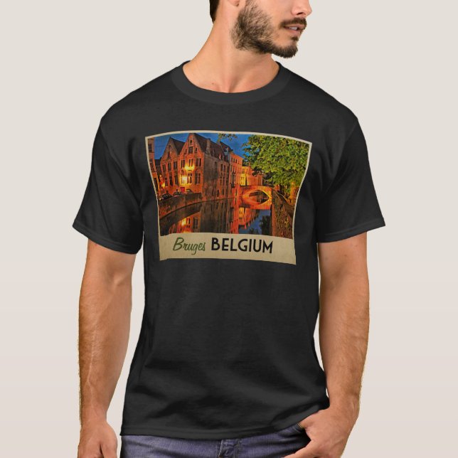 Bruges Belgium At Night T-Shirt (Front)