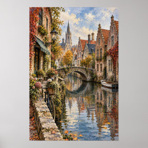 Bruges Belgium Canal and Stone Bridge Wall Art
