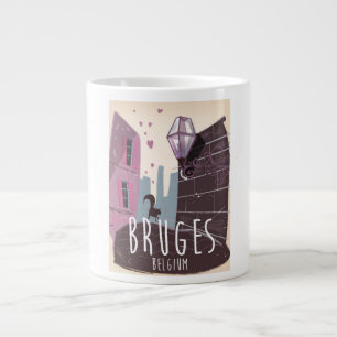 Bruges, Belgium cartoon travel poster Large Coffee Mug