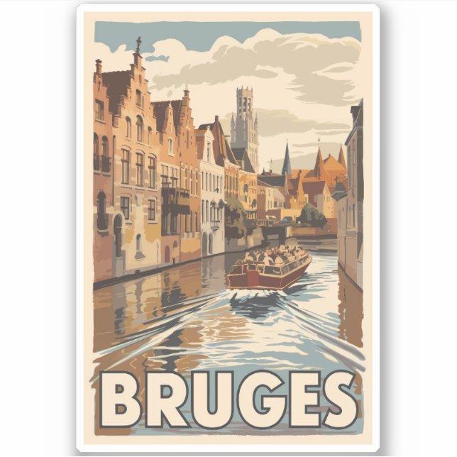 Bruges Belgium Illustration Travel Art Vintage (Front)