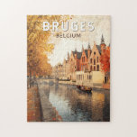 Bruges Belgium Illustration Travel Art Vintage Jigsaw Puzzle<br><div class="desc">Bruges retro vector travel design. Bruges,  known as the "Venice of the North, " is a picturesque mediaeval city in Belgium,  famous for its charming canals,  historic architecture,  and world-class chocolate.</div>