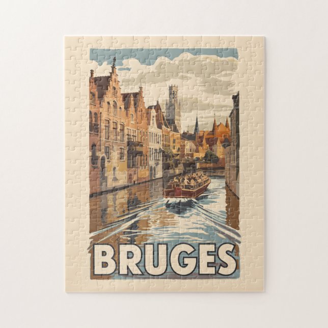 Bruges Belgium Illustration Travel Art Vintage Jigsaw Puzzle (Vertical)