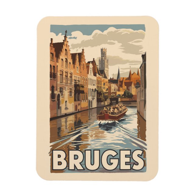 Bruges Belgium Illustration Travel Art Vintage Magnet (Vertical)