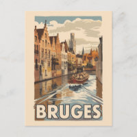 Bruges Belgium Illustration Travel Art Vintage