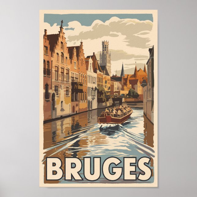 Bruges Belgium Illustration Travel Art Vintage Poster (Front)