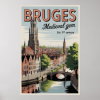 Bruges Belgium Retro Skyline Cityscape Travel