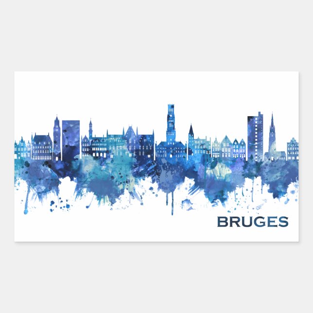 Bruges Belgium Skyline Blue Rectangular Sticker (Front)