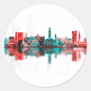 Bruges Belgium Skyline Classic Round Sticker