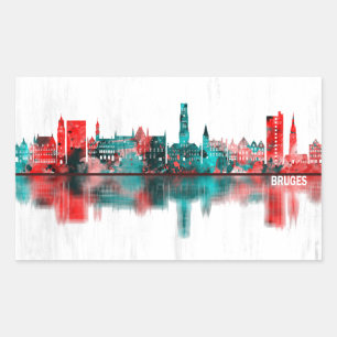 Bruges Belgium Skyline Rectangular Sticker