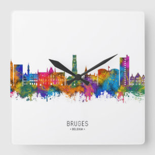 Bruges Belgium Skyline Square Wall Clock