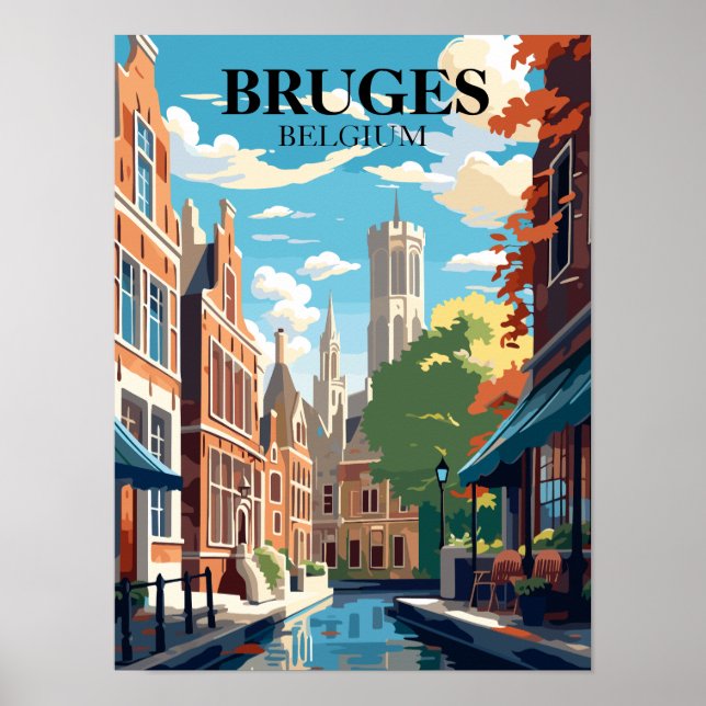 Bruges Belgium Travel Illustration Poster (Front)