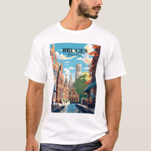 Bruges Belgium Travel Illustration T-Shirt